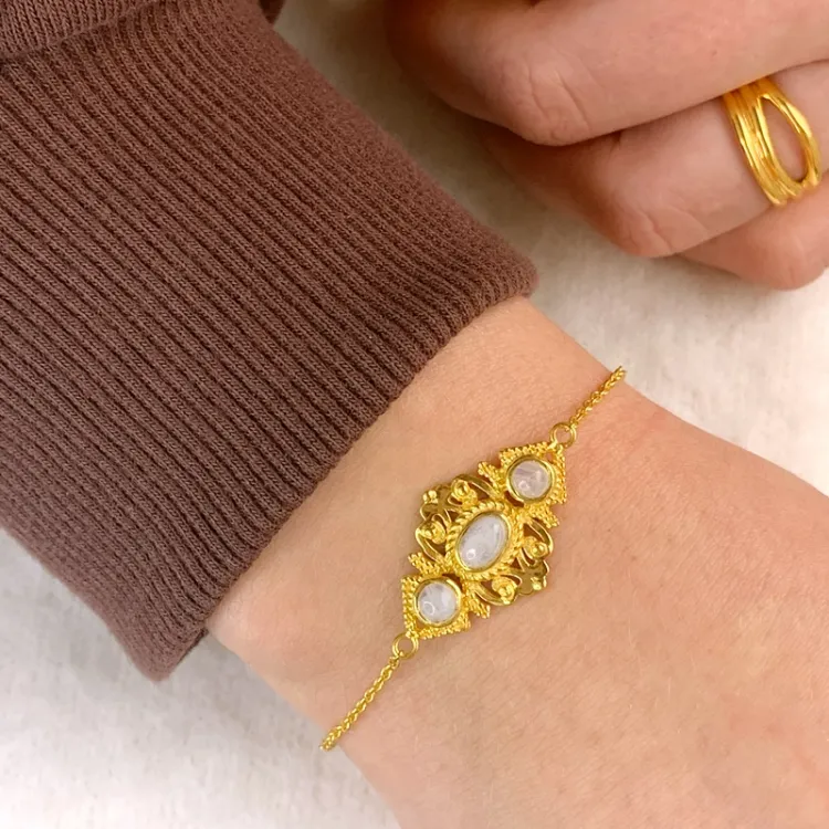 Mondstein Armband aus vergoldetem Sterlingsilber und Anhänger aus vergoldetem Sterlingsilber - Loom Stones