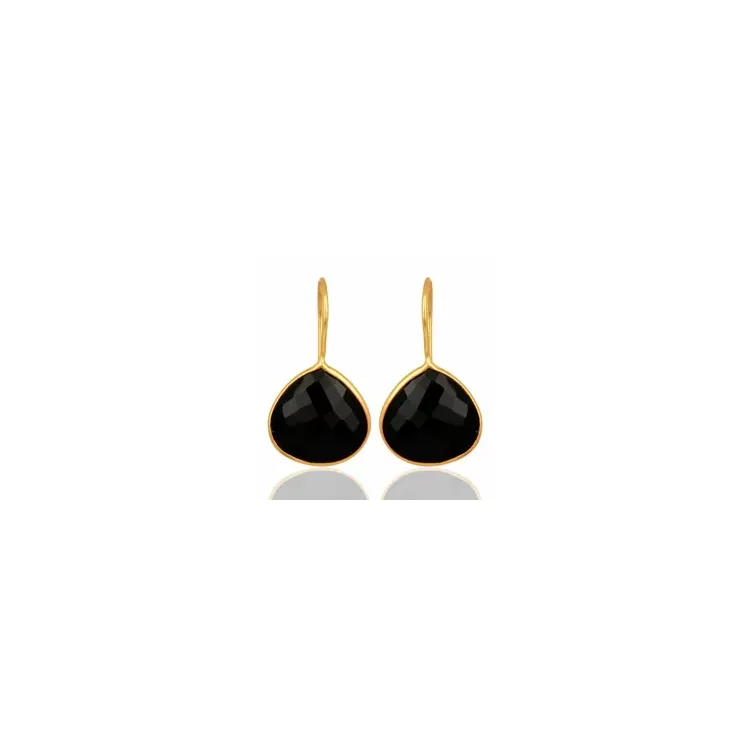lange Onyx Ohrringe in vergoldetem Sterlingsilber