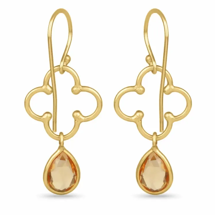 Kleeblatt gelbe Citrine Ohrringe in vergoldetem Sterlingsilber