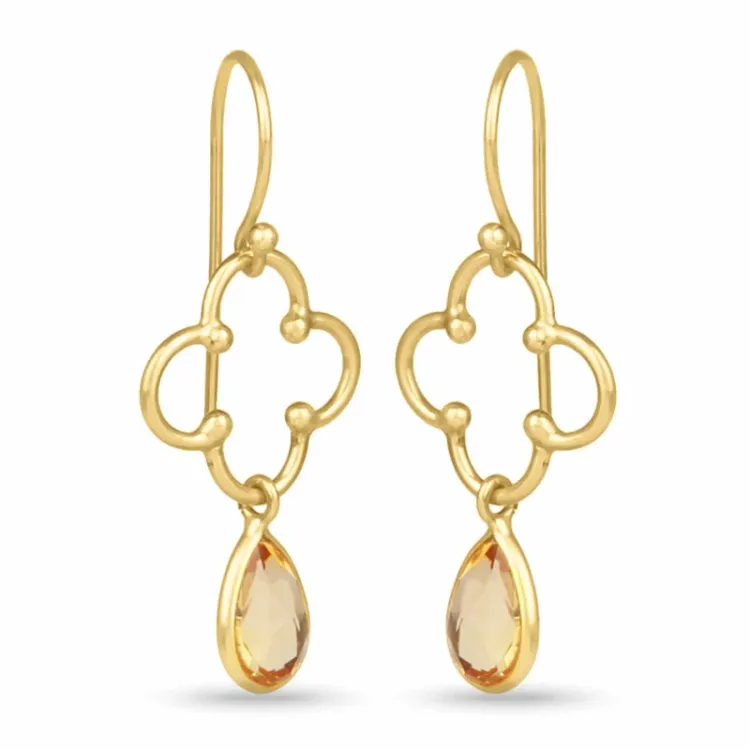 Kleeblatt gelbe Citrine Ohrringe in vergoldetem Sterlingsilber