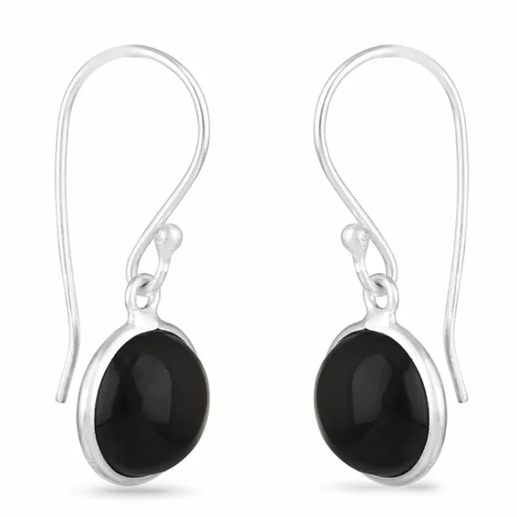 lange schwarzem Onyxe Ohrringe in Silber - Loom Stones