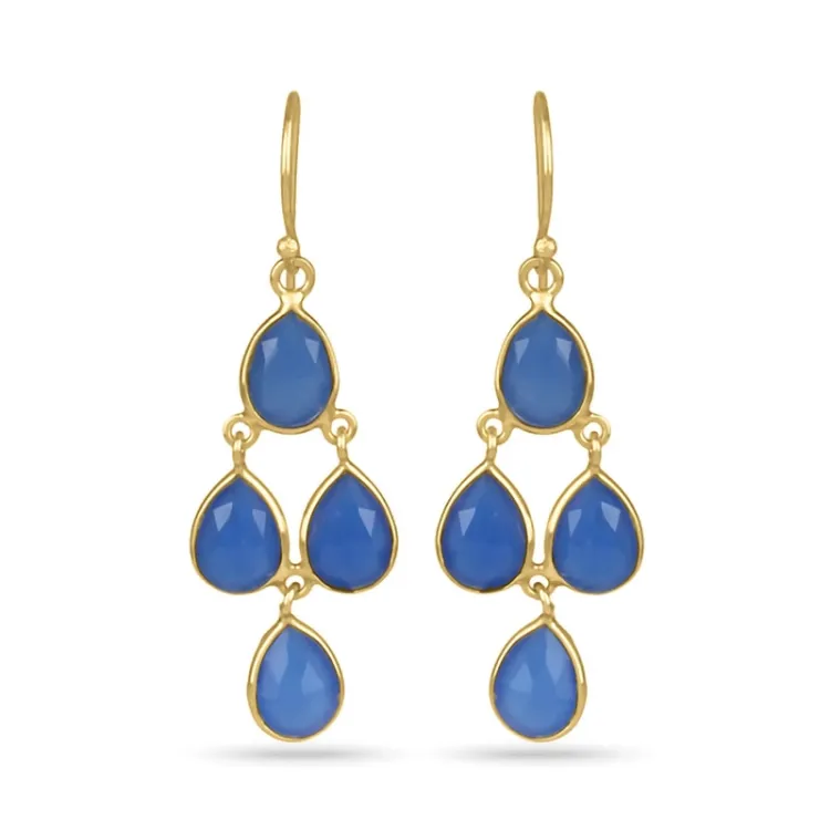 blauem Chalzedon Ohrringe in vergoldetem Sterlingsilber - Loom Stones