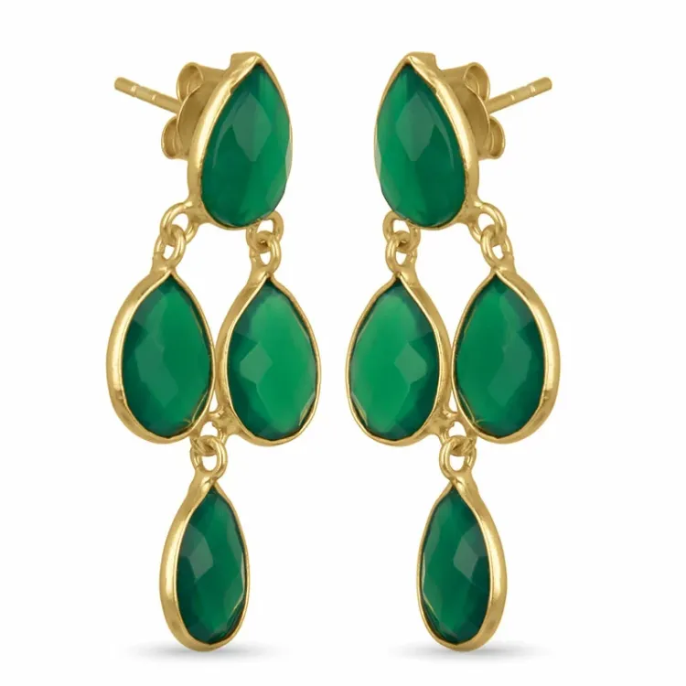 grünen Onyx Ohrringe in vergoldetem Sterlingsilber - Loom Stones