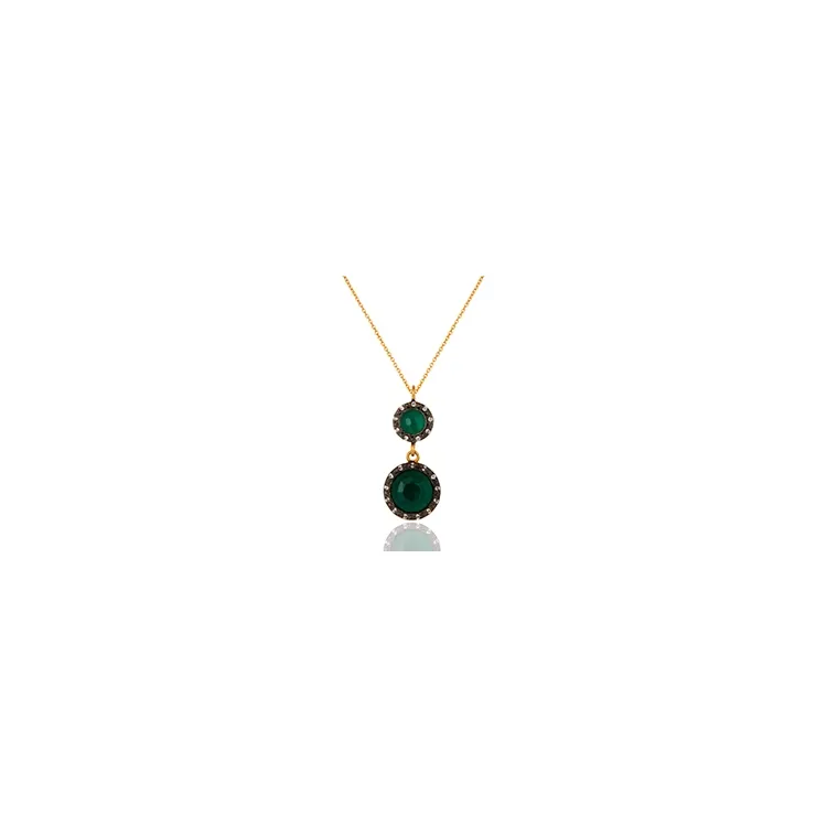 Grünem Onyx Halskette aus vergoldetem Sterlingsilber und Anhänger aus oxidiertem Sterlingsilber