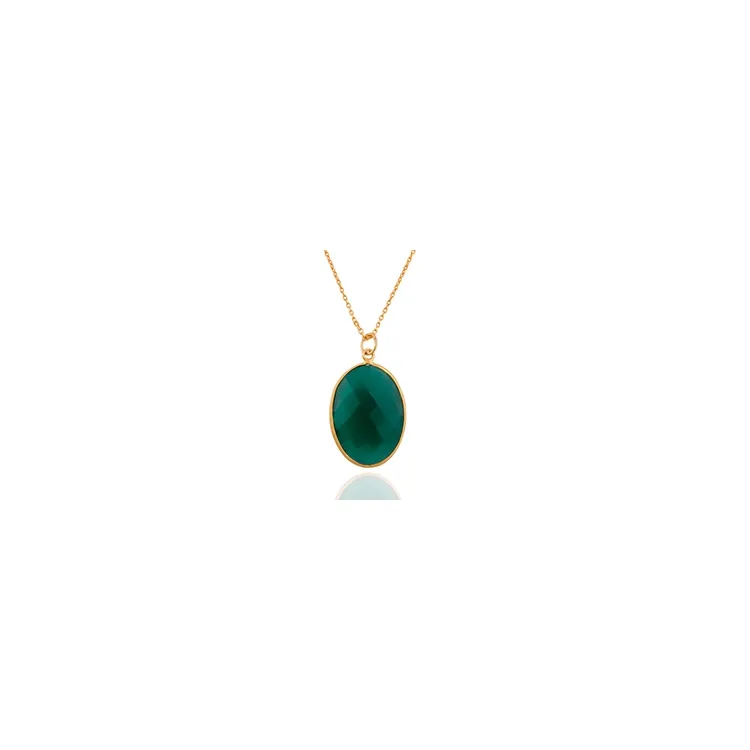 ovaler Onyx Halskette aus vergoldetem Sterlingsilber und Anhänger aus vergoldetem Sterlingsilber - Loom Stones