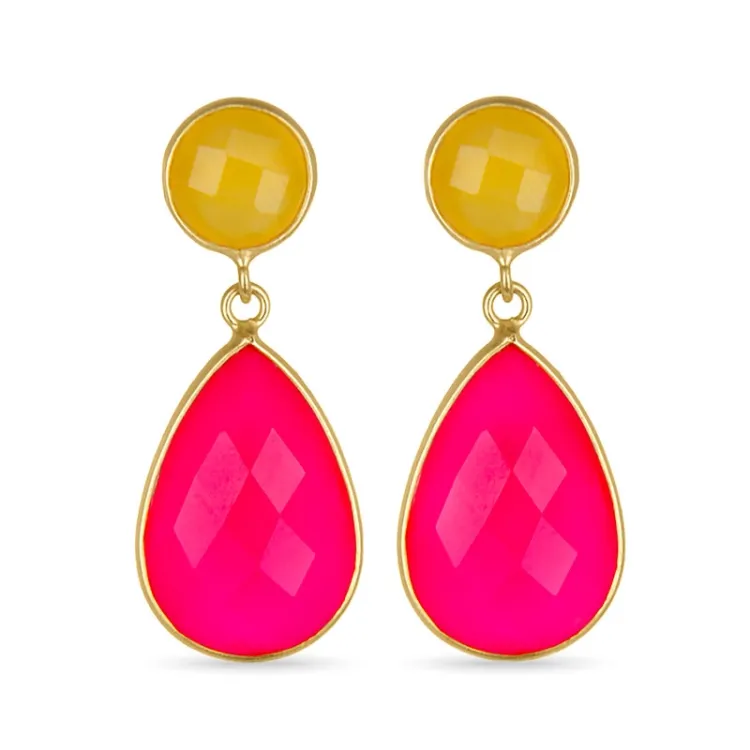 pink Chalzedon Ohrringe in vergoldetem Sterlingsilber