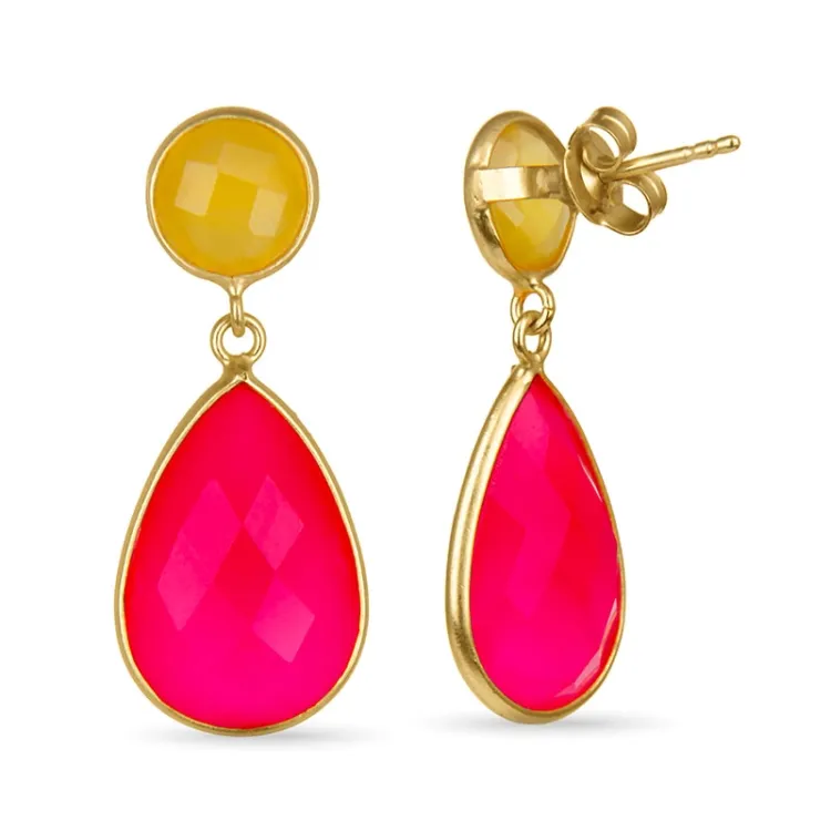 pink Chalzedon Ohrringe in vergoldetem Sterlingsilber