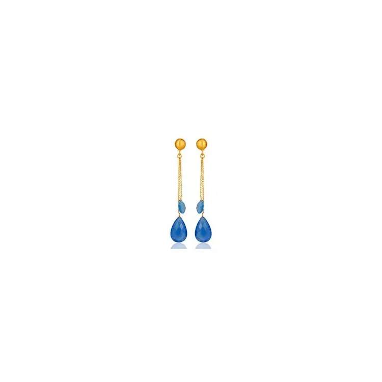 lange blauem Chalzedon Ohrringe in vergoldetem Sterlingsilber