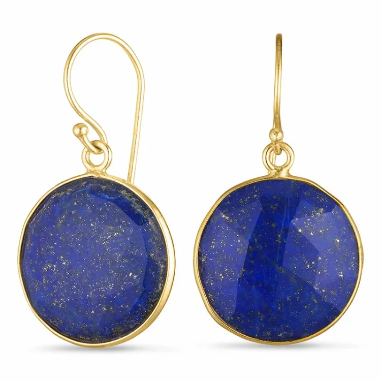 Großen runden Lapis Lazuli Ohrringe in vergoldetem Sterlingsilber