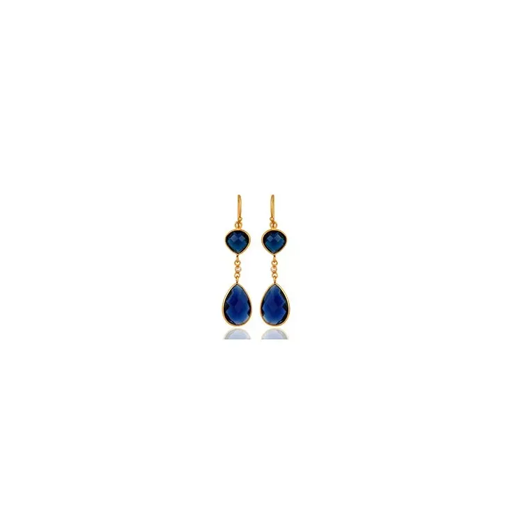Lange Tropfen blauem Ohrringe in vergoldetem Sterlingsilber