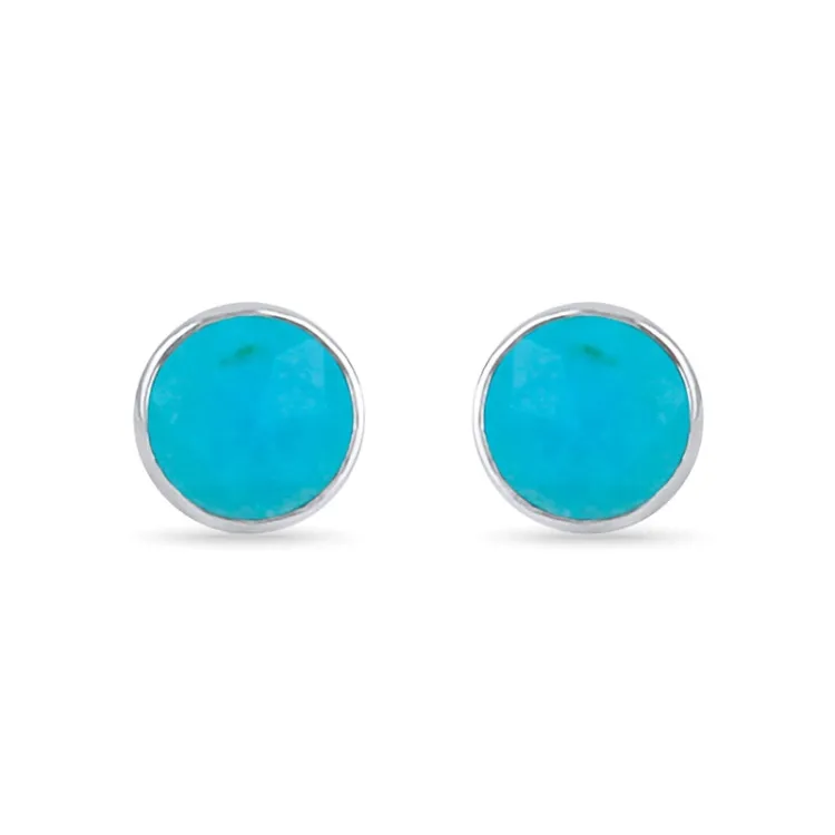 runden blauem Ohrstecker in Silber - Loom Stones