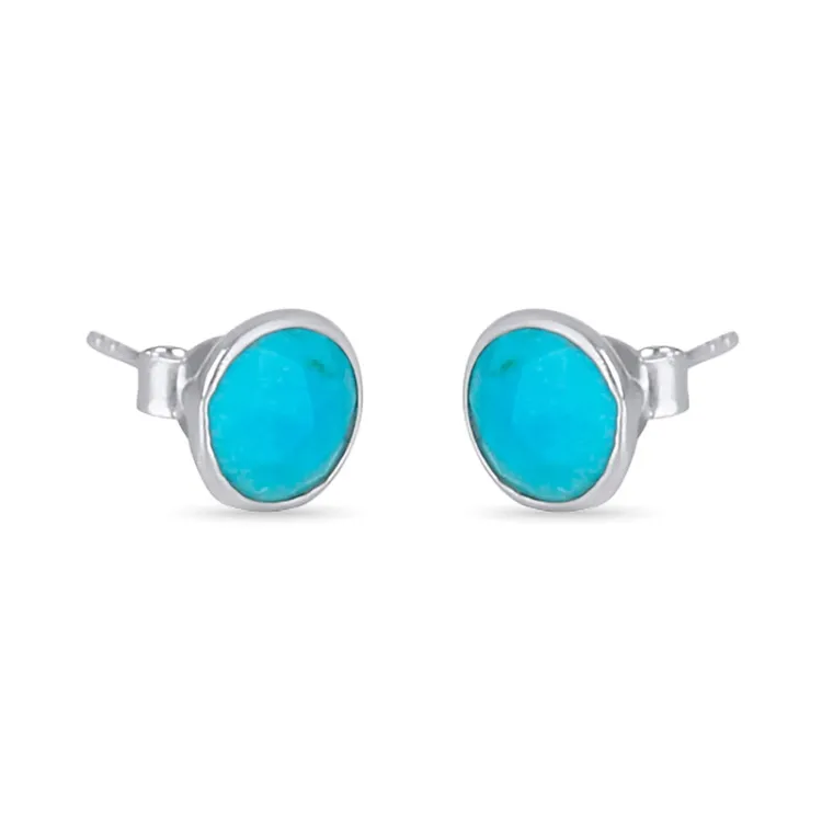 runden blauem Ohrstecker in Silber - Loom Stones
