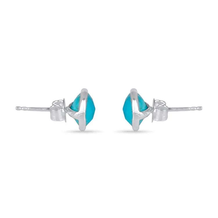 runden blauem Ohrstecker in Silber - Loom Stones