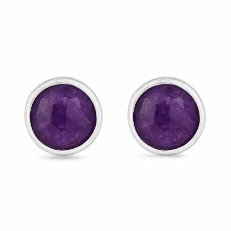 runden violettem Amethyst Ohrstecker in Silber - Loom Stones
