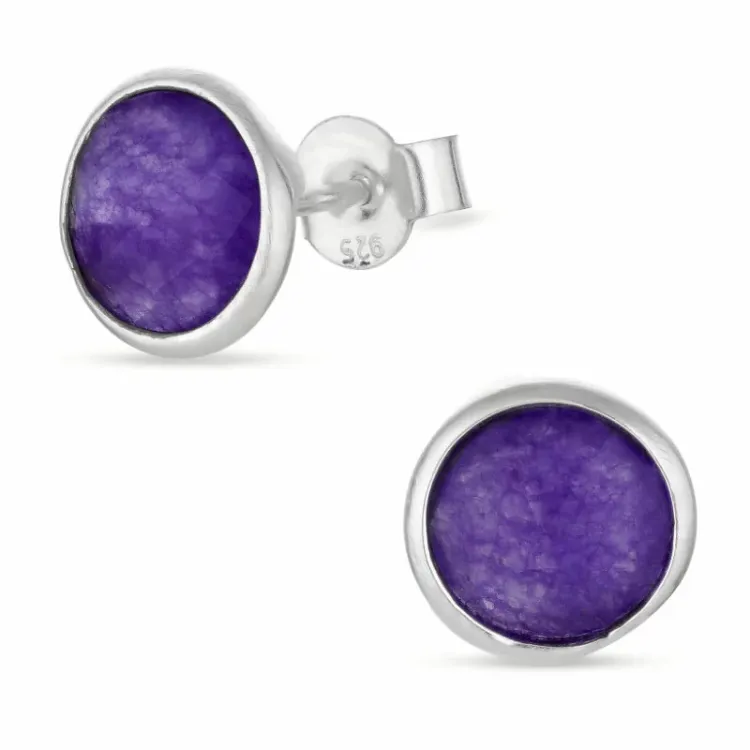 runden violettem Amethyst Ohrstecker in Silber - Loom Stones