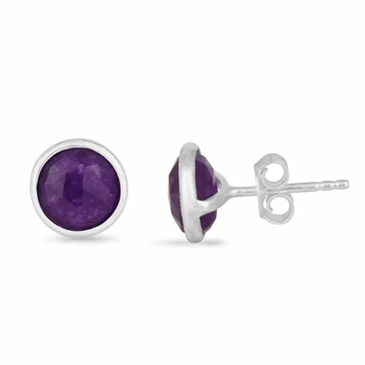 runden violettem Amethyst Ohrstecker in Silber - Loom Stones