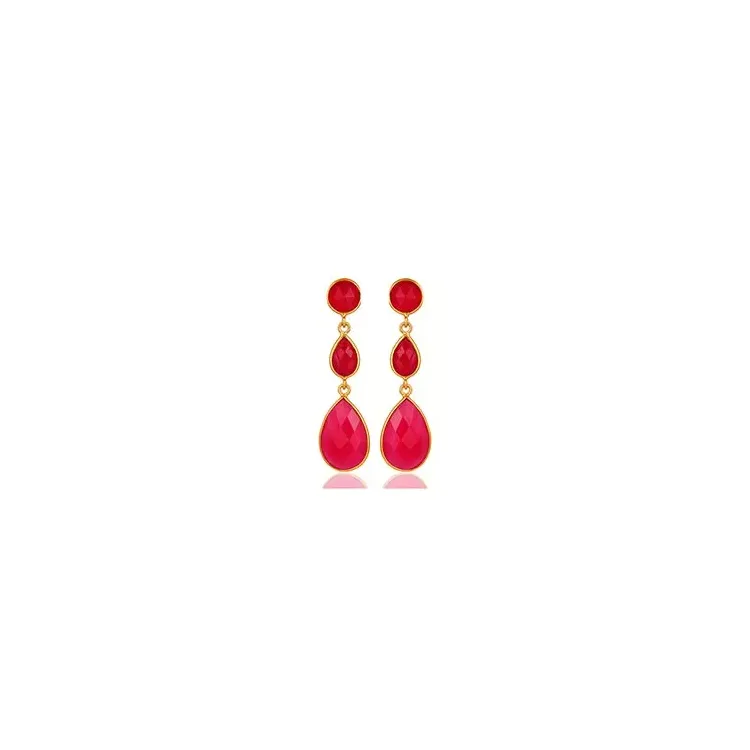 Lange pink Chalzedon Ohrringe in vergoldetem Sterlingsilber