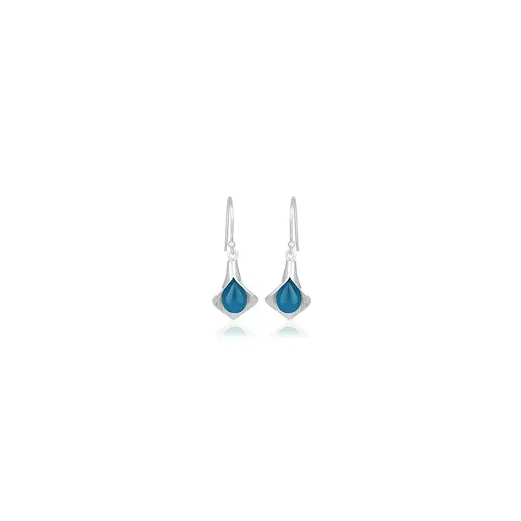 Blatt blauem Chalzedon Ohrringe in Silber