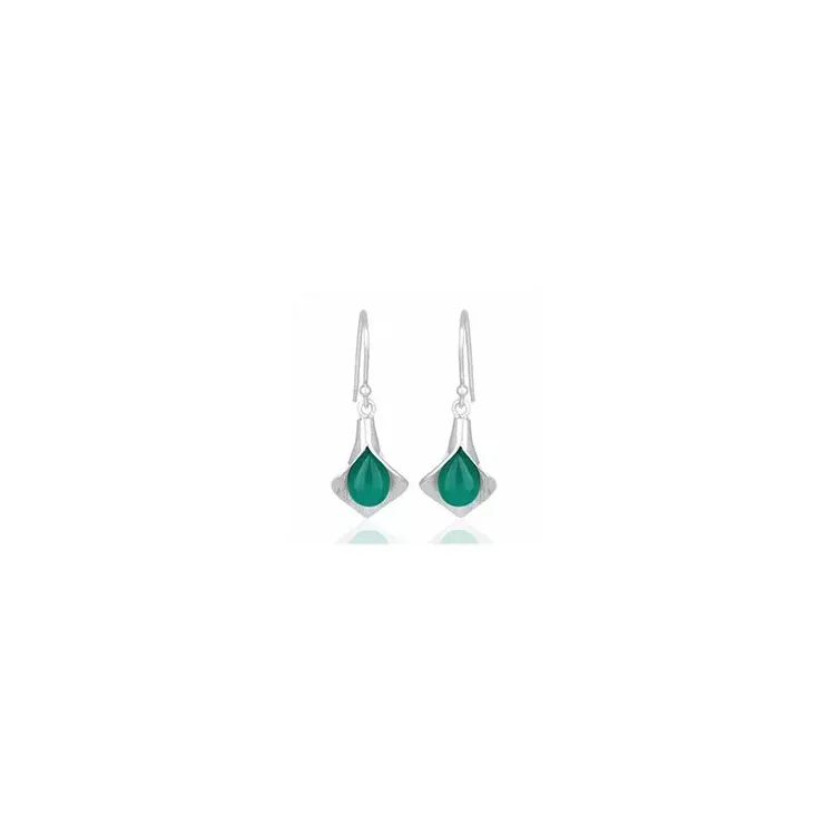 Blatt Onyx Ohrringe in Silber