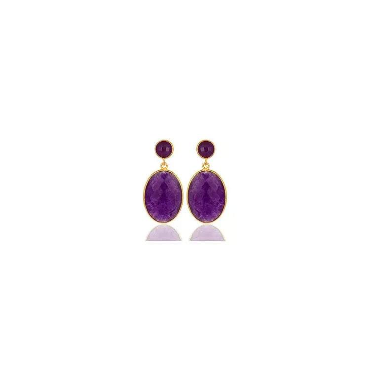 ovalen violettem Ohrringe in vergoldetem Sterlingsilber - Loom Stones