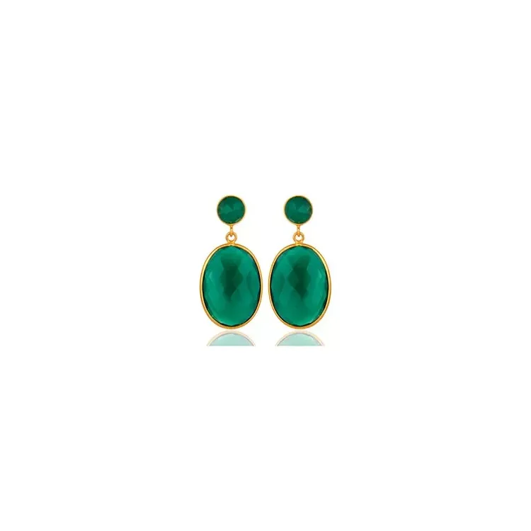 ovalen Onyx Ohrringe in vergoldetem Sterlingsilber - Loom Stones