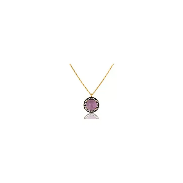 Runder Amethyst Halskette aus vergoldetem Sterlingsilber und Anhänger aus vergoldetem Sterlingsilber