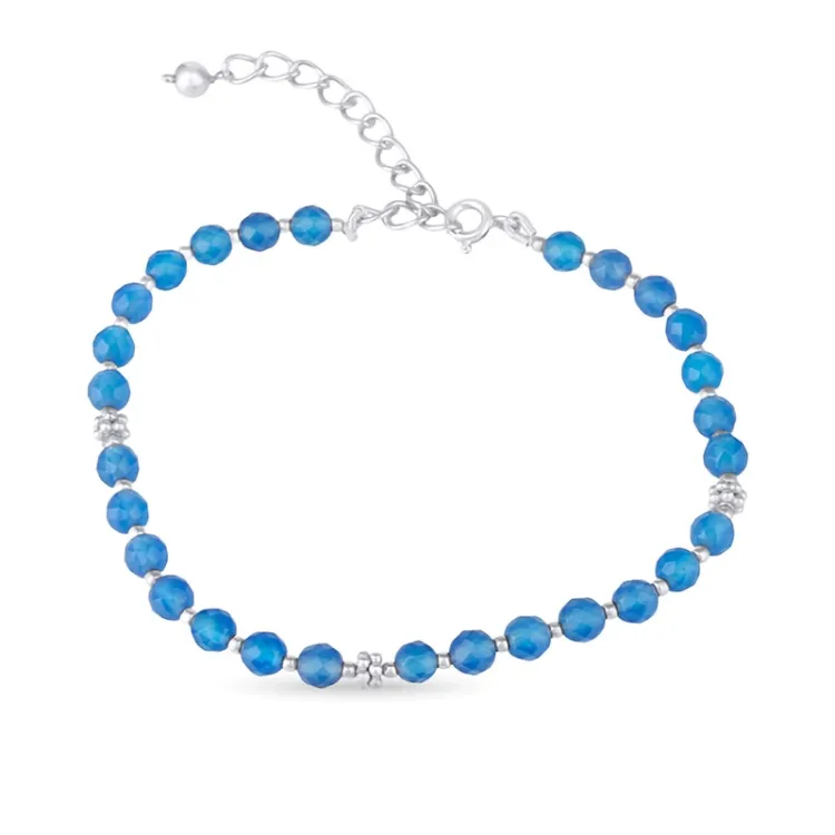 blauem Chalzedon Armband aus Silber 18,0 cm plus 5,0 cm x 4,0 mm