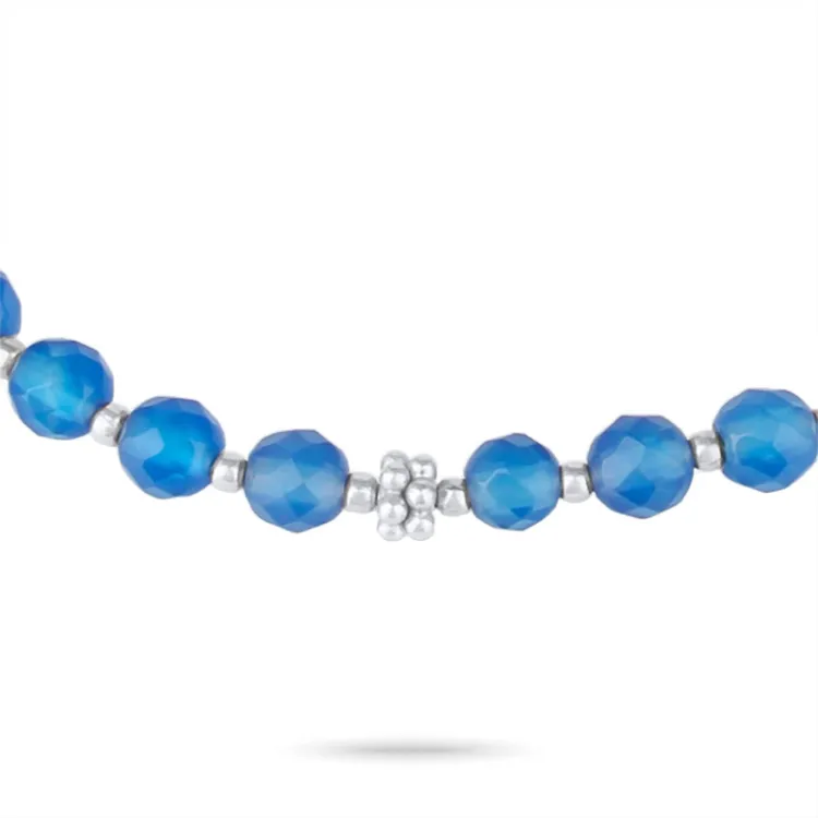 blauem Chalzedon Armband aus Silber 18,0 cm plus 5,0 cm x 4,0 mm