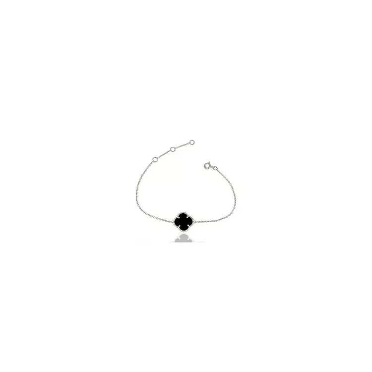Kleeblatt schwarzem Onyx Armband aus Silber und Anhänger aus Silber