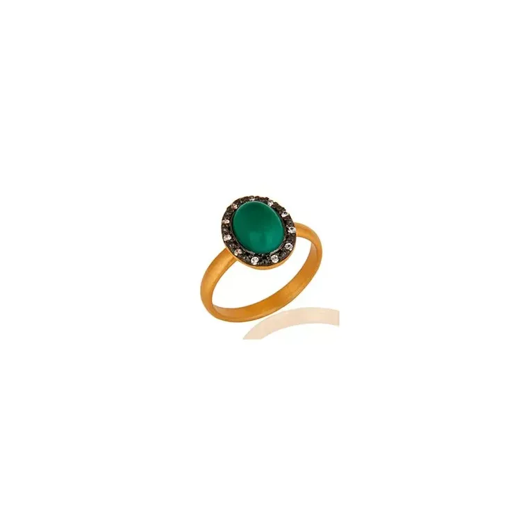 Polierter grünem Onyx Ring aus vergoldetem Sterlingsilber mit oxidiertem Sterlingsilber