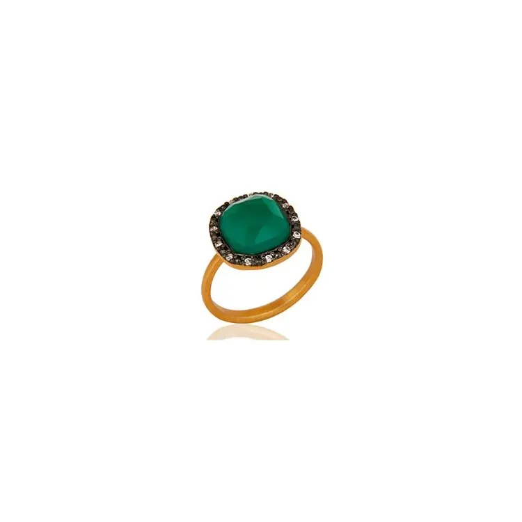 Viereckigem grünem Onyx Ring aus vergoldetem Sterlingsilber mit oxidiertem Sterlingsilber