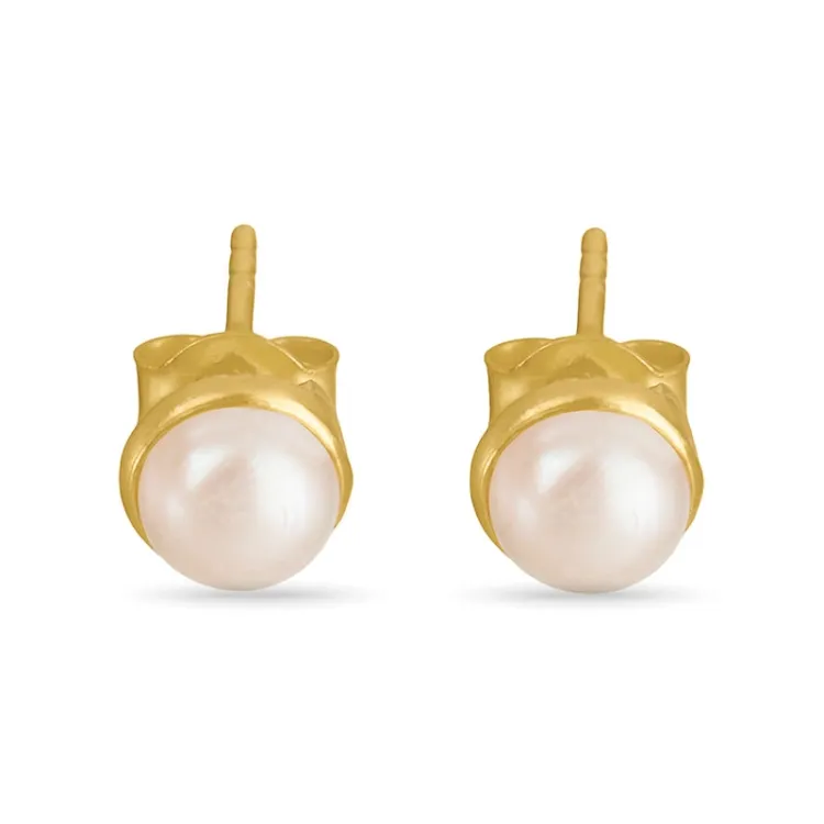 7 mm weißen Perle Ohrringe in vergoldetem Sterlingsilber