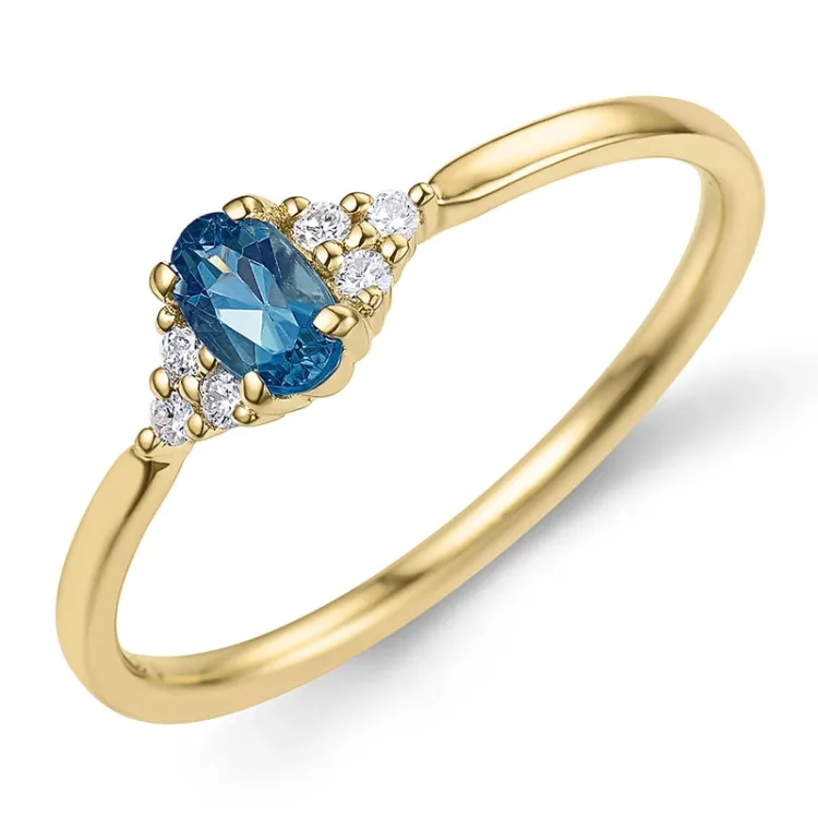 London Topas Ring in 9 Karat Gold 0,25 ct 0,06 ct - Simple Diamonds