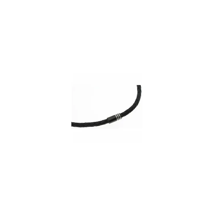 Geflochtenes Halskette aus schwarz Leder mit Stahl x 4,4 mm