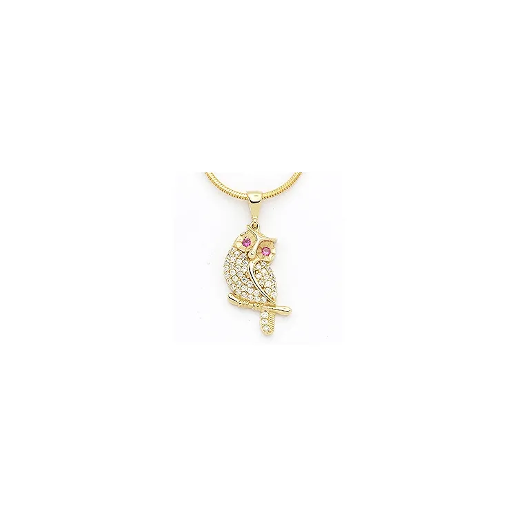 Eule Zirkon Anhänger aus 14 Karat Gold