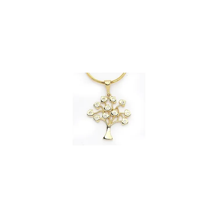19 mm lebensbaum weißem zirkon anhänger aus 14 karat gold