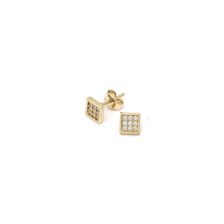 viereckigem Ohrstecker in 14 Karat Gold mit