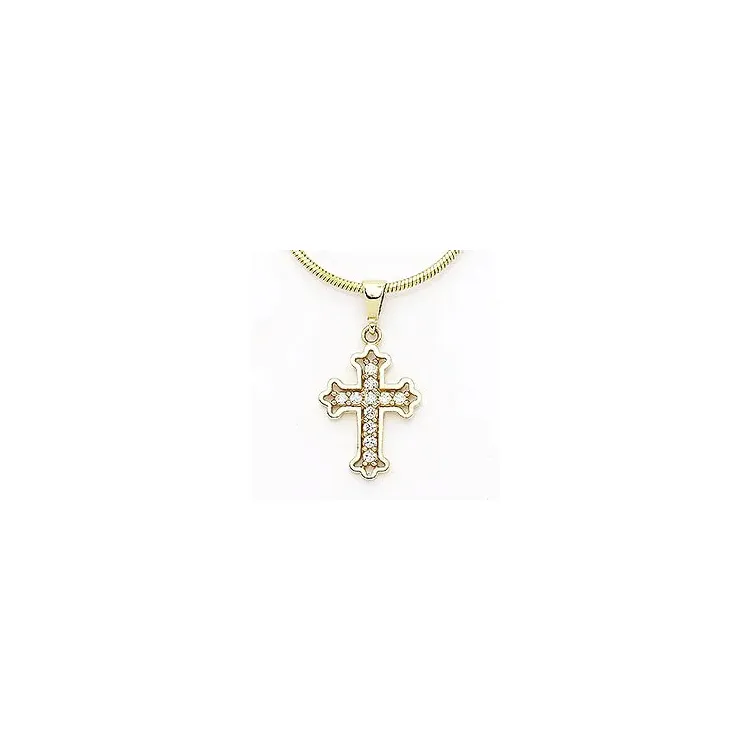 Fleur de lis Kreuz Zirkon Anhänger aus 14 Karat Gold