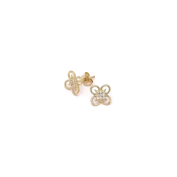 Abstrakt Ohrstecker in 14 Karat Gold mit Zirkon