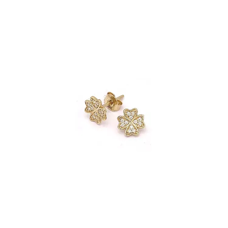Kleeblatt Ohrstecker in 14 Karat Gold mit Zirkon