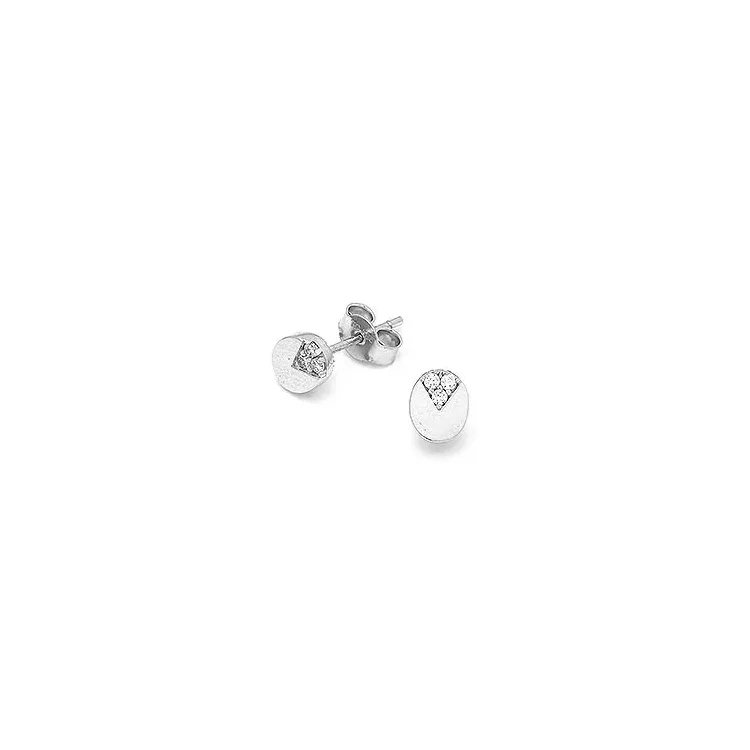 Ovalen Ohrstecker in 14 Karat Weißgold mit Zirkonen