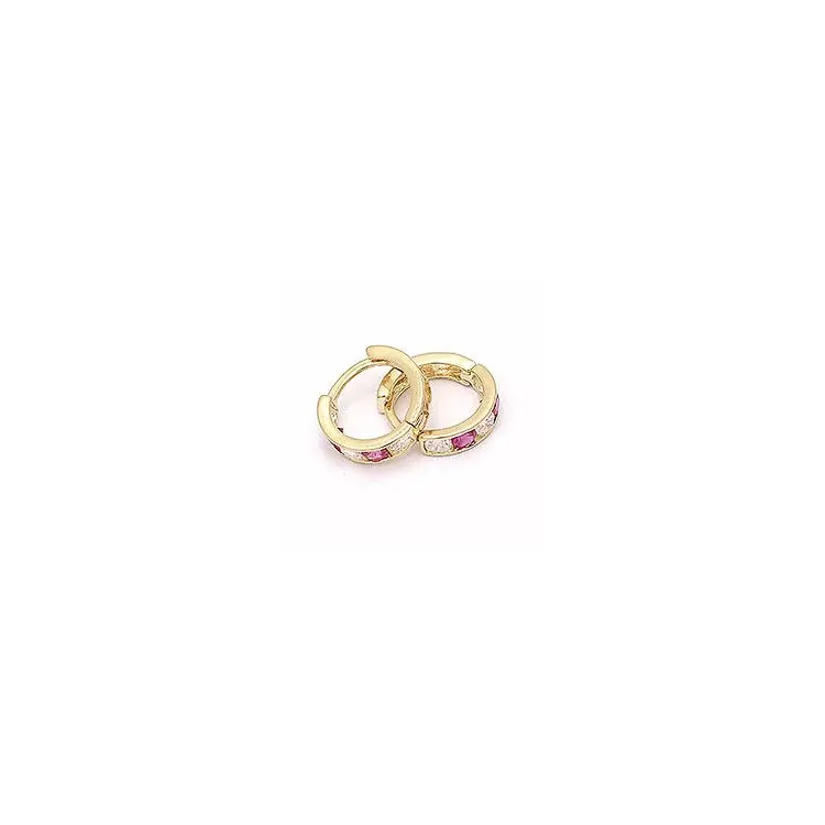 10 mm runden kreole in 14 karat gold mit zirkonen und synthetischen rubinen