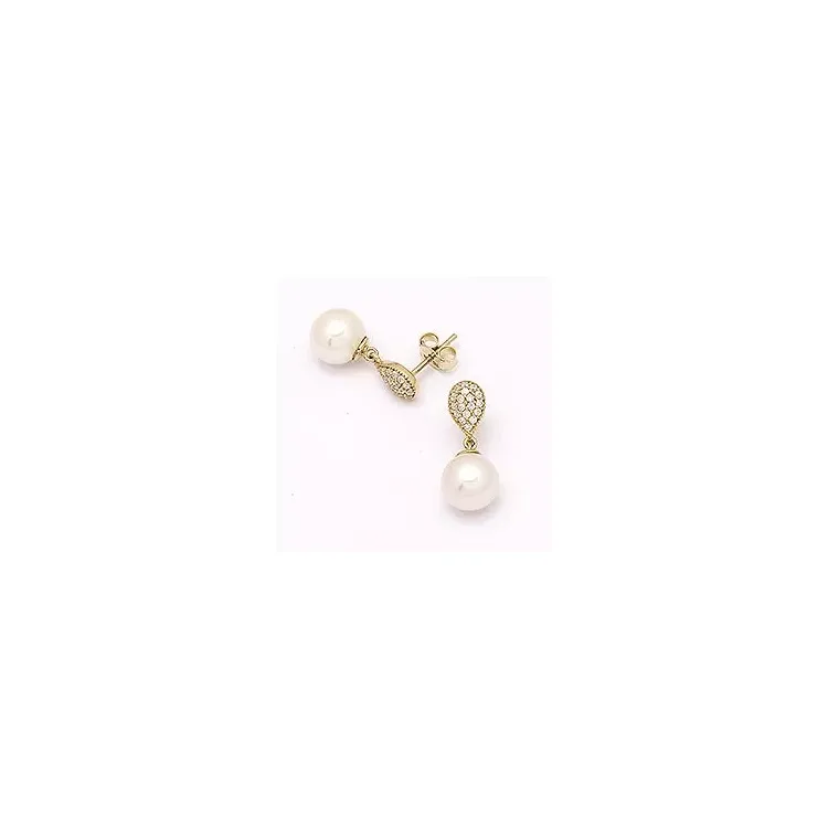 Zirkon Perleohrringe in 14 Karat Gold mit Zirkon