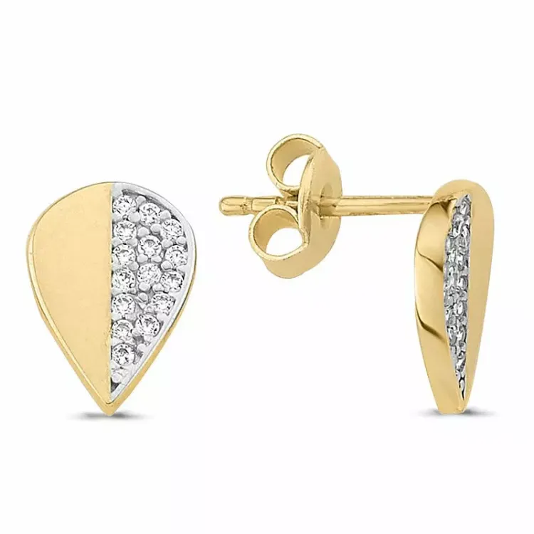Tropfen grauem Ohrstecker in 8 Karat Gold mit