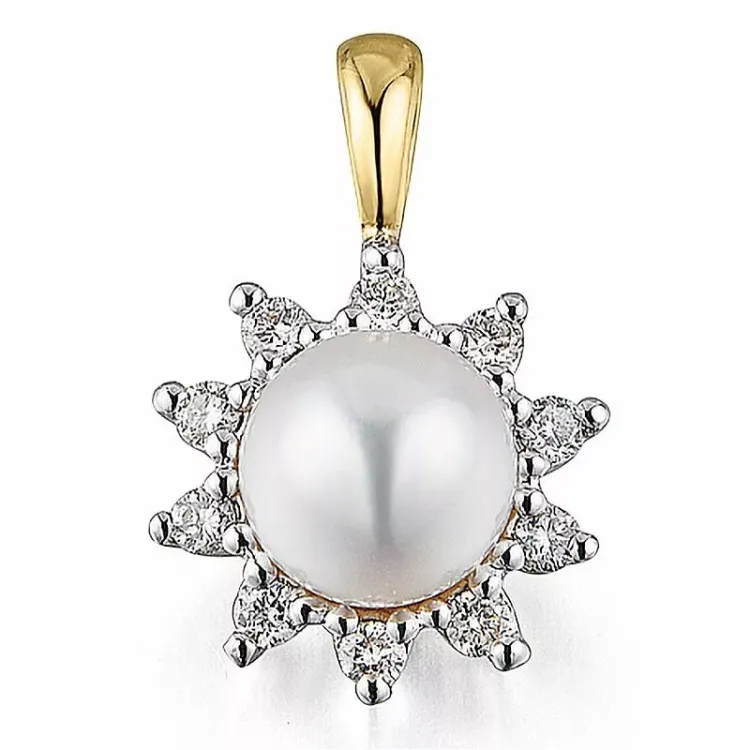 Blumen Diamantanhänger in 14 karat Gold- und Weißgold 0,13 ct