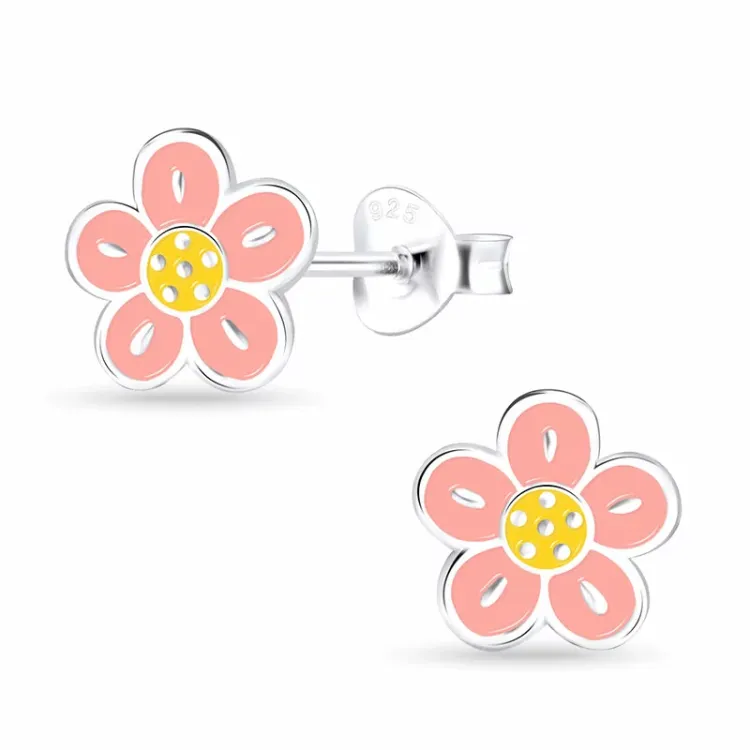 Blumen Emaille Kinderohrringe in Silber - Little Ones