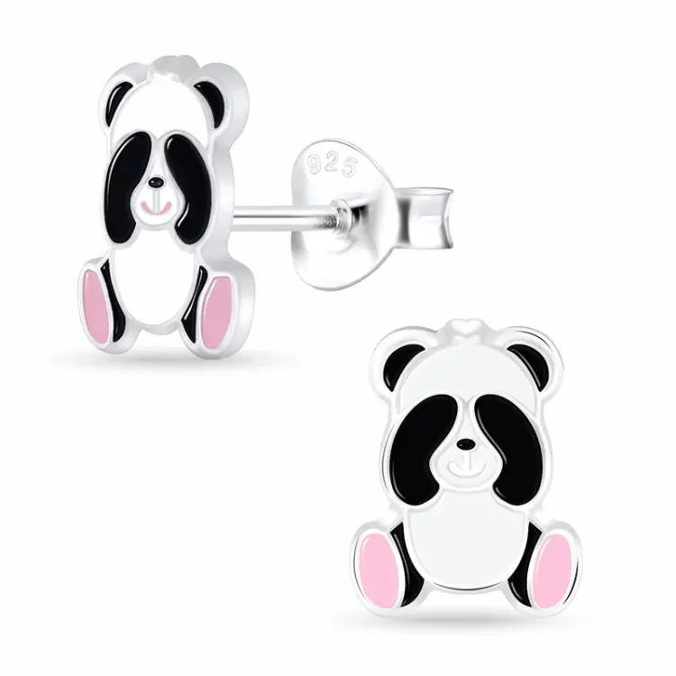 Panda Emaille Kinderohrringe in Silber - Little Ones