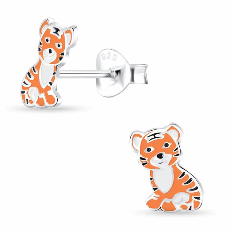 Tiger Kinderohrringe in Silber - Little Ones