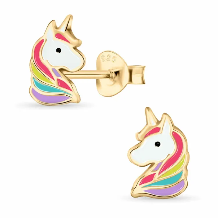 Einhorn Kinderohrringe in rosa beschichtetem Silber