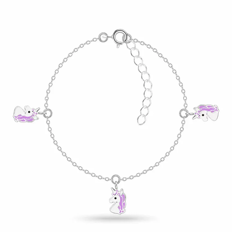 einhorn violettem Kinderarmband aus Silber und Anhänger aus Silber - Little Ones